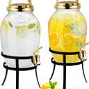 Havawish 2 Pack Drink Beverage Dispenser with Stand for Parties 1.16 Gallon Plastic Water Lemonade Juice Dispenser with Spigot and Lid for Countertop Weddings (Gold)