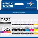 522 High Capacity (6 Bottles) Ink Refill Bottles Combo Pack Replacement for Epson Compatible 522 Ink Use for EcoTank ET-2800 ET-2803 ET-2400 ET-4800 ET-2720 ET-2840 ET-3850 ET-2850 Printer