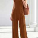 PRETTYGARDEN Summer Jumpsuits for Women Dressy Casual | Soft Ribbed Fabric, Crewneck Cap Sleeve, Back Zipper, Pockets, Wide Leg Pants Rompers, One Piece Outfits, Work Office Clothes (S)