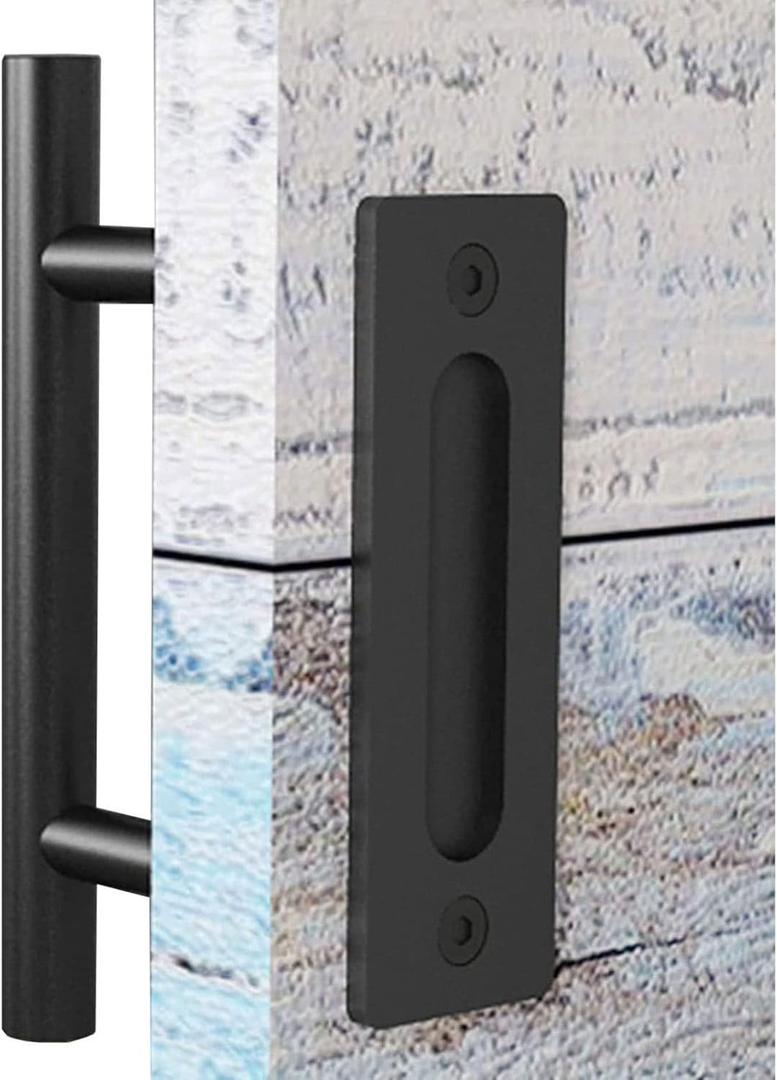 EaseLife 10" Sliding Barn Door Handles and Pulls, Rustic Double Sided Hardware Set, Heavy Duty, Matte Black Powder Coated Finish, Easy Install