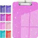 Sparkly Clipboard with Pen Holder, Clear Plastic Glitter Clip Board, Hanging Shiny Clipboards with Low Profile Metal Clip, Letter A4 Size for Taecher Women Office School (Rose Pink)