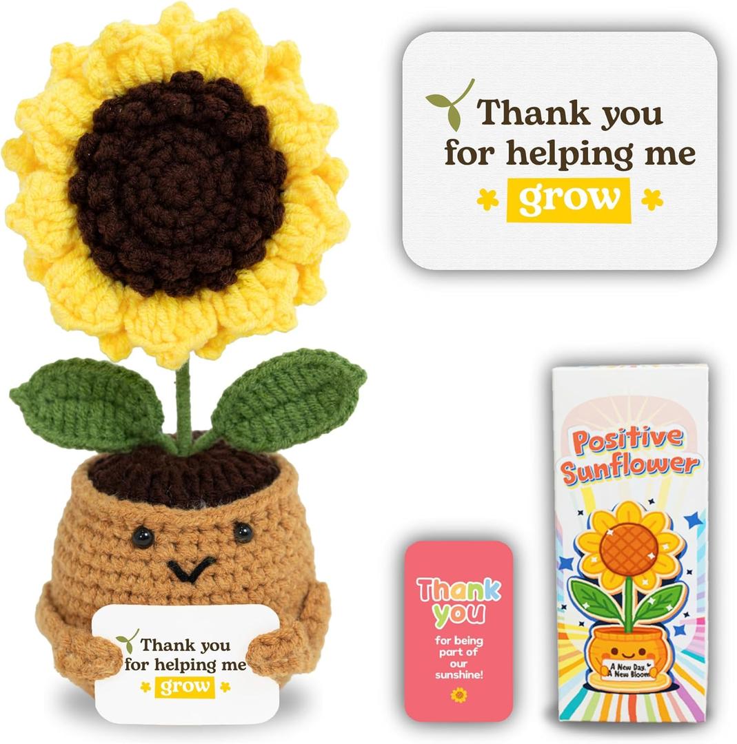 THEGIFTY Emotional Support Crochet Sunflower Doll  Handmade Thank You for Helping Me Grow Gift  Teacher, Mentor, Mom, or Grandma Appreciation Crochet Flower in Pot, for Women