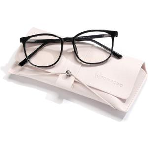 FONHCOO Blue Light Blocking Glasses Fashion Round TR90 Frame Transparent Eyewear Anti UV Computer Glasses for Women Men (Black)
