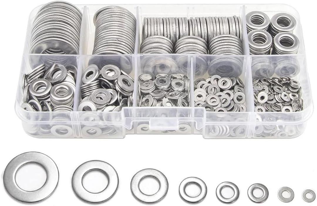 360 Pieces 8 Sizes 304 Stainless Steel Washers Assortment Kit, Lock Metal Washer for Screw(M2 M2.5 M3 M4 M5 M6 M8 M10)