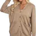 CHUANGDA Women Fall Long Sleeve Cable Knit Sweater Button Open Front Cardigan Loose Outerwear Coat with Pockets (Brown, S)