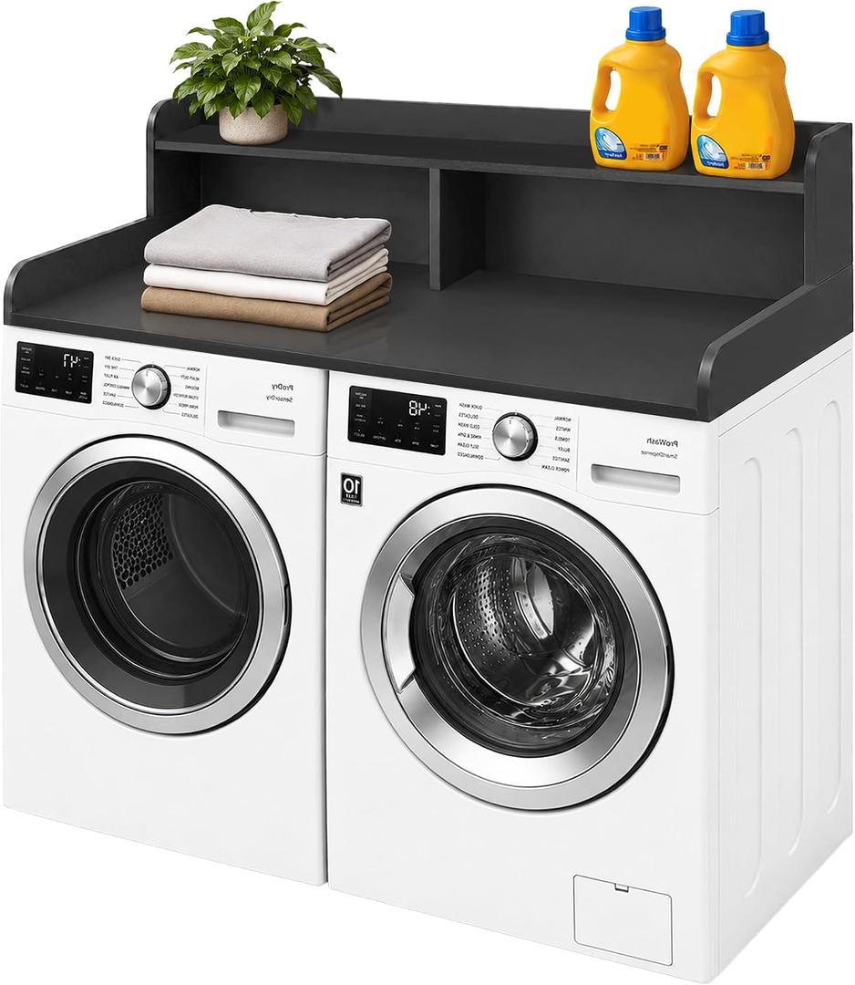 Royxen Laundry Countertop with Storage Universal Fit, Washer and Dryer Countertop with Shelf, Laundry Room Storage, 2-Tier Shelf (Black)
