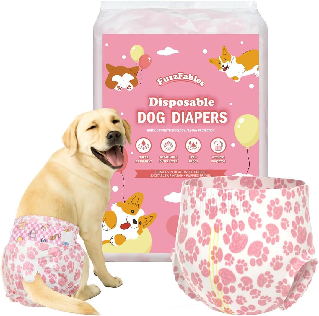 Dog Diapers Female 40 Count, Disposable Breathable Diapers with Wetness Indicator, Higher Back Coverage, Absorbent and Leakproof, Doggie Underwear Pants for Heat Cycle Period L