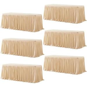 Wish Care 6 Pack Champagne Rectangle Table Clothes for 8 Foot Tables, Polyester Fitted Tablecloths 8ft Stretch Table Cover for Wedding, Birthday, Parties, Trade Show, Craft Show