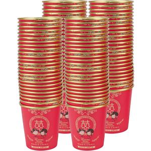 100PCS Chinese Wedding Disposable Paper Cups  Red Double Happiness Cups for Tea, Wine, or Water  Thickened Party Drinkware for Marriage Banquet, Engagement, and Celebration