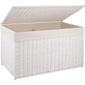 OIAHOMY Storage Basket with Lid, 27.7 Gallon (105L) Blanket Basket with Removable Separated Liner Bag, Paper Rope Hamper with Handle, Foldable, Shelf Basket for Living Room, White