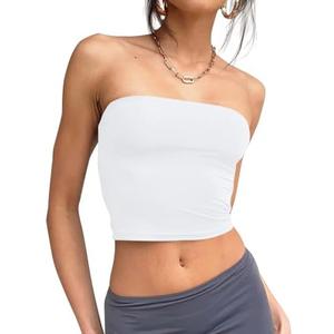 Trendy Queen Womens Tube Tops Strapless Crop Tops Basic Backless Sleeveless Bandeau Going Out Cute 2025 Summer Outfits Large