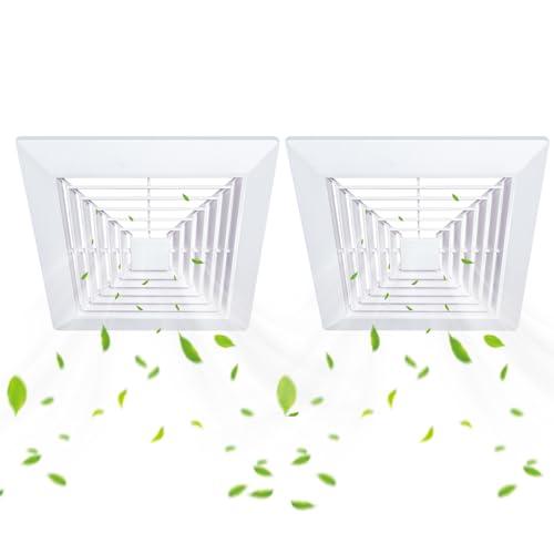 Flowild 2 Pcs 9x9 Bathroom Exhaust Fan Cover with Springs - Replacement Grille for Square Ceiling or Wall-Mounted Exhaust Fans, Plastic Ventilation Hood, Air Diverter, Ceiling Air Diffuser - White