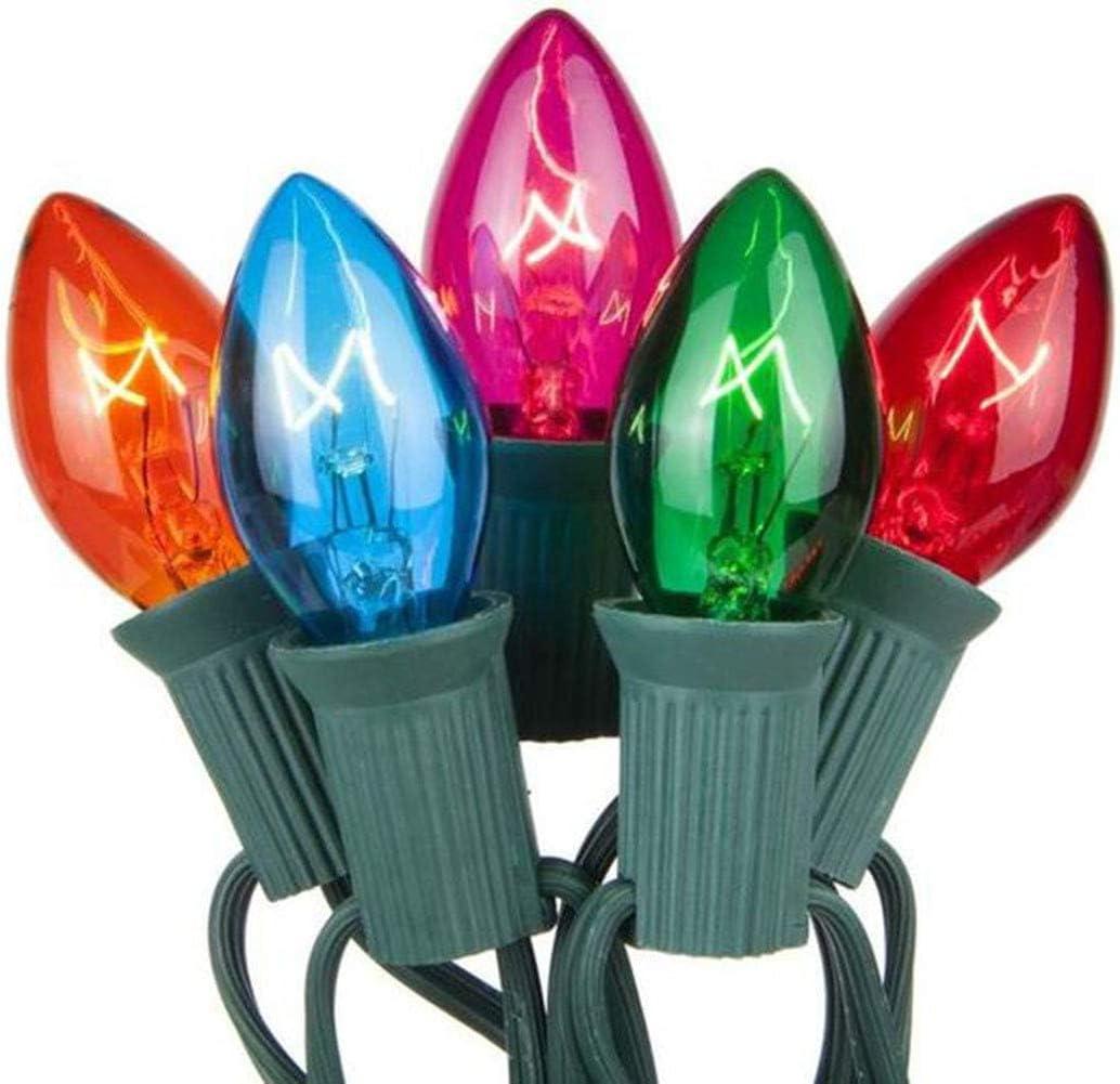 Romasaty C7 Christmas Lights Outdoor, 25Ft Vintage Christmas String Lights with 27 Multicolor Clear Bulbs, Hanging Christmas Decorations Lights for Xmas Tree Roofline House Garden Patio Yard-Green