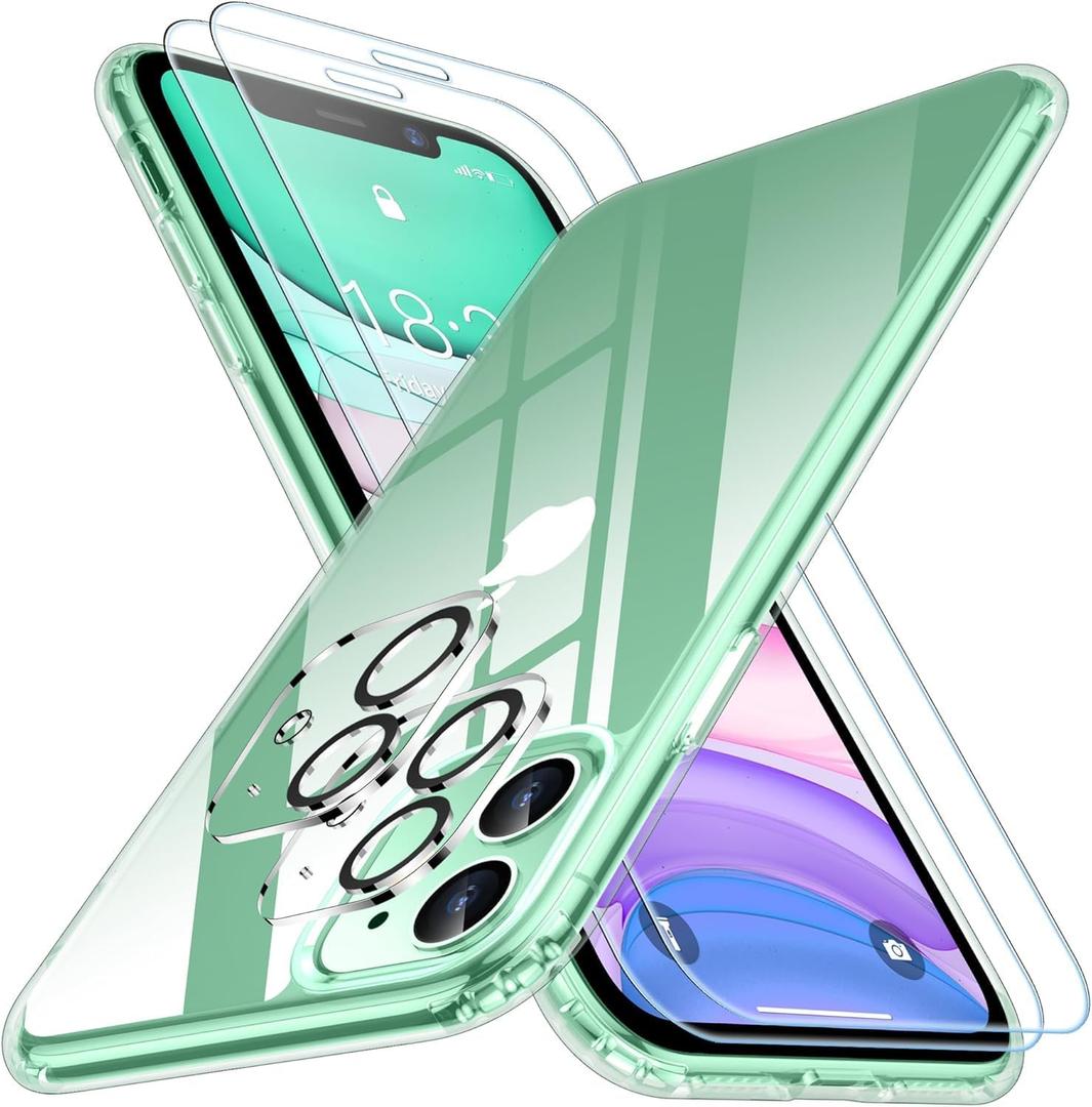 SPIDERCASE for iPhone 11 Case,Crystal Clear with 2 pcs[Tempered Glass Screen Protector+Camera Lens Protector] Slim Fit Protective Phone Case,Clear