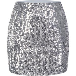 MANER Women's Sequin Skirt Sparkle Stretchy Bodycon Mini Skirts Night Out Party
