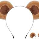 Spooktacular Creations Bear Ear Headband for Adults Kids, Brown Movable Headwears for Halloween Bear Costume Accessories, Soft Toddler Animal Ear for Women Washing Face Cosplay Party