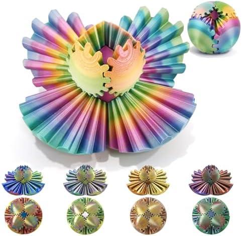 Flavery Gear Ball - 3D Printed Steampunk Whirling Wonder Fidget, Spin Sphere, Cube Toy for Stress and Anxiety Relaxing (Multicolored Rainbow, 8CM)