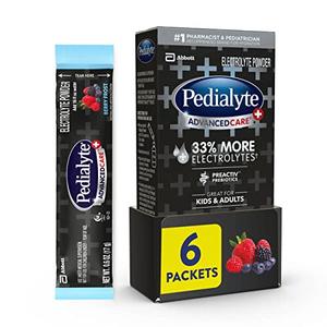 Pack of 2, Pedialyte AdvancedCare Plus Electrolyte Powder, Has 33% More Electrolytes and PreActiv Prebiotics, Berry Frost, 6 Powder Packets, Best By: 09/01/2025