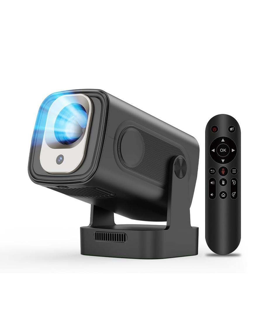 Mini Projector 4K Support, Portable Smart Projector with WiFi 6 and Bluetooth 5.4, 5w Soundbase Speaker, Auto Keystone 180° Rotatable, 8000 Lumens, Home Bedroom Movie Proyector HY300Pro+