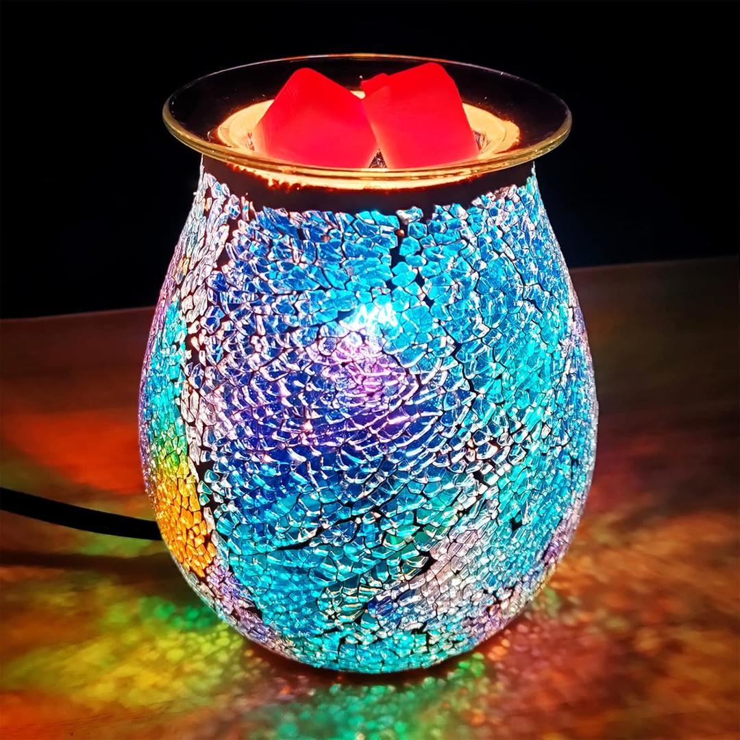 Wax Melt Warmer,Electric wax warmer for Scented Wax,Glass Wax Burner Birthday Gift for Her Mom,Fragrance Oil Burner Warmer for Home Office Wedding Birthday Gifts for Girl Sister Women Grandma (Colorful-Blue)