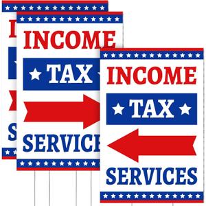 2 Pcs Income Tax Directional Arrow Sandwich Board 18" x 12" Red & Blue on White Sign Printed 2-sides Signage Kit