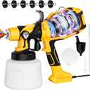Paint Sprayer for House Painting, Paint Sprayer with Easy to Clean Design, 1400ml (47oz) Container, 6 Brass Nozzles & LED Light, 3 Spray Patterns for House, Fence, Furniture, DIY, Garden, Walls