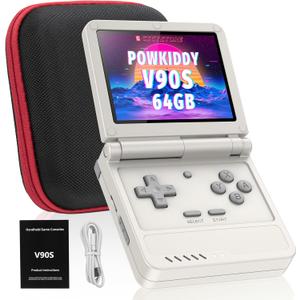 Powkiddy V90S Retro Handheld Console - 10,000+ Preloaded Games, Foldable Clamshell Design, 3.5" IPS Screen, 4-6 Hour Battery, Dual TF Slots (Gray)