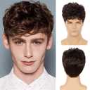 Swiking Men Brown Short Wigs Curly Fluffy Natural Synthetic Hair with Bangs Halloween Daily Full Wig for Male Guy