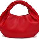 Mini Hobo Tote Bags for Women Soft Leather Clutch Purses for Women Cloud-Shaped Top Handle Bags (Red)