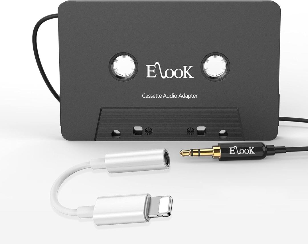Elook Car Cassette Aux Adapter Kit, with A Smartphone to 3.5 mm Headphone Jack Adapter for Phone, MP3 ect. Black