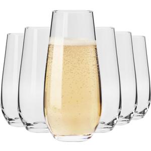 Krosno Champagne & Drink Glasses from the Harmony Collection | Set of 6 | 7.8 oz | Crystal Clear | For Home, Restaurant & Parties | Dishwasher Safe | Lead-Free Crystal Glass