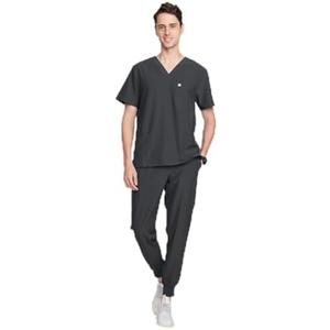 Uniforms World Louis Scrubs Set for Men — Classic V-Neck Stretch Top & Jogger Pants Yoga Waistband, 8 Pockets, Slam Fit, X-Small Petite