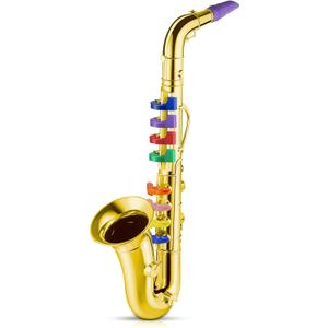 Lewtemi Gold Saxophone Musical Instruments Toy for Kid Toddler Fake Plastic Preschool Music Toy Gift Portable Wind Instrument Early Educational Teaching Songs Gifts for Toddlers Children