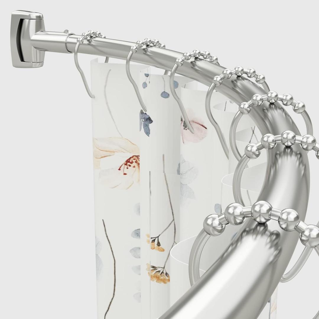 Chrsouly Adjustable Curved Shower Rod, 42-72 inches Extra Wide Shower Curtain Rod, Rust proof, Premium Stainless Steel, Curved Shower Curtain Rod for Bathroom, Need to Drill, Nickel