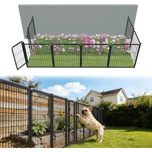 FXW Garden Fence Outdoor for the Yard  24in(H) x 15.2ft(L) Heavy Duty Metal Animal Barrier for Dog, No Dig Decorative Dog Fence, 8 Panels, Black