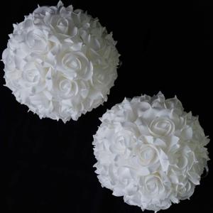 idyllic 8 Inches Artificial Flowers Roses, Kissing Flower Balls, DIY Wedding Bouquets Party Home Decorations, Set of 2, White