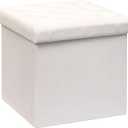 B FSOBEIIALEO Storage Ottoman Cube, Velvet Tufted Folding Ottomans with Lid, Footstool Rest Padded Seat for Bedroom (White, Medium)