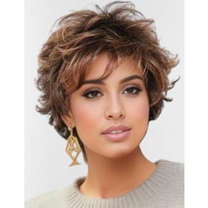 TISHINING Short Mixed Brown Curly Wigs for Women Layered Red Brown Pixie Cut Wig with Bangs Heat Synthetic Short Hair Wigs for White Women Natural Looking Daily Party Wig