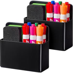 BEYGORM 2 Pack Plastics Magnetic Pen Holder for Refrigerator, Dry Erase Marker Holder for WhiteboardMagnet School Locker Organizer Accessories, Pencil Cup, Pen Caddy, Classroom Organization (Black)