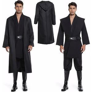 Men's Hooded Robe Tunic Cosplay Costume Knight Cloak Tunic Uniform Pants with Belt Full Set Halloween Outfits Size XL