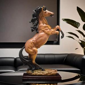 FUNSXBUG 19 Inch Large Horse Statue Figurines - Resin Standing Fighting Horse Sculpture Home Office Decoration Tabletop Decor Ornaments (Brown)