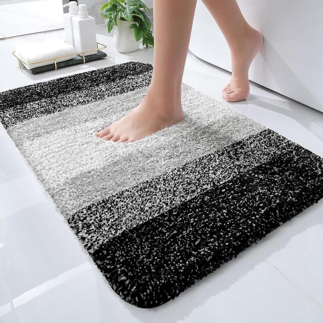 OLANLY Bathroom Rugs Mat 24x16, Extra Soft Absorbent Microfiber Bath Rugs, Rubber Backing, Quick Dry, Machine Washable Bath Mats for Bathroom Floor, Tub, Shower and Home Decor Accessories, Black (24" x 16")