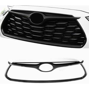 Karmoxs Front Grill Bumper Grille Trim Fit for Toyota Highlander 2020 2021 2022 2023 2024 2025 2026 Mesh Grill Glossy Black