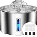 Cat Water Fountain Stainless Steel - 74oz/2.2L Pet Dog Water Dispenser Automatic Silent Cats Dispenser for Drinking Indoor Metal Kitty Spout Fountains with 3 Filters & 3 Sponges Christmas Stuff Gifts