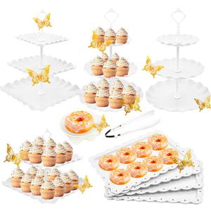 15 PCS Dessert Table Display Set White Cupcake Stand,3 Tiered Tray Stand Cup Cake Tower Holder, Cake Stand Serving Trays Dessert Display Stands for Tea Party Wedding Baby Shower-White