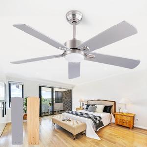 52" Ceiling Fans with Light and Remote,Farmhouse 5 Blades Quiet Reversible DC Motor Ceiling Fans for Modern Indoor/Outdoor/Patio/Living Room/Bedroom(Silver/burlywood)