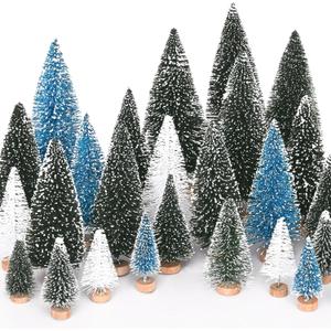 Waipfaru Christmas Decorations, 30 Pcs Blue Bottle Brush Christmas Trees, White Mini Christmas Trees, Miniature Pine Trees for Xmas Tabletop Crafts Indoor Table Home Decor (Blue & White)