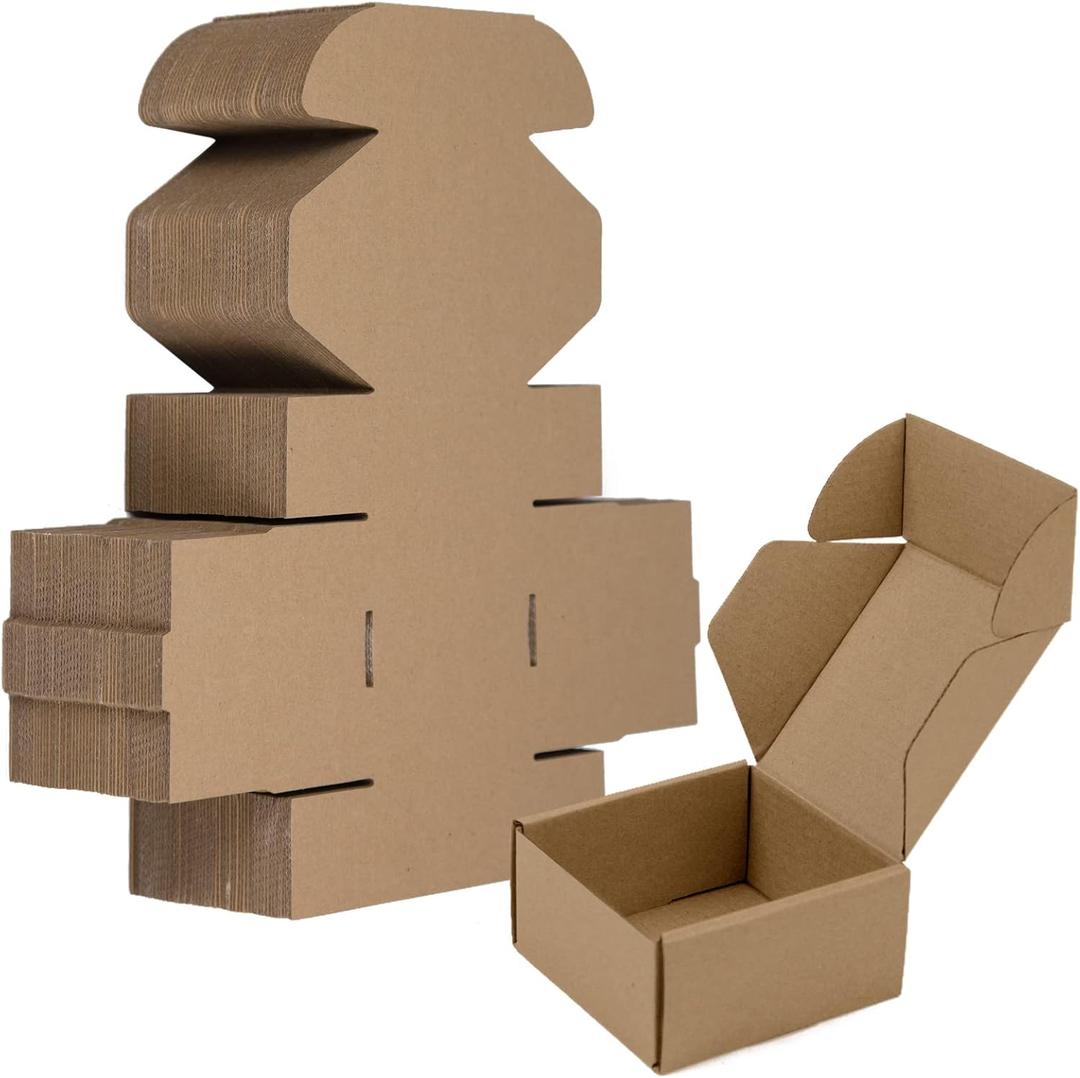 50 Pack 4x4x2 Inches Small Shipping Boxes, Brown Corrugated Cardboard Boxes, Moving Mailing Packing Box