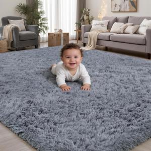 Area Rug for Living Room Bedroom: 8x10 Grey Soft Fluffy Shag Upgrade Non-Slip High Pile Carpet Large Fuzzy Plush Indoor Floor Decor Shaggy Rug for Kid Boys Girls Dorms Playroom Nursery Modern Home