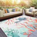 Ocean Coral Rugs,2x3ft Beach Carpet Red Blue Coral and Green Seaweed Printed Rugs,Ocean Themed Carpet for Bedroom Living Room Children's Room Cute Pink Non Slip Floor Mats (1.1)